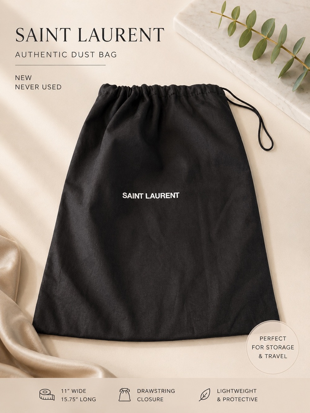 Authentic Saint Laurent Dust Bag Drawstring Storage Bag 11.75” x 15.75” New
